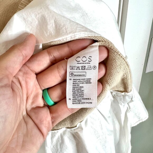 COS Oatmeal Mock Layered Crew Neck Sweater Ruffle Hem Academia Preppy Size XS - Picture 3 of 4